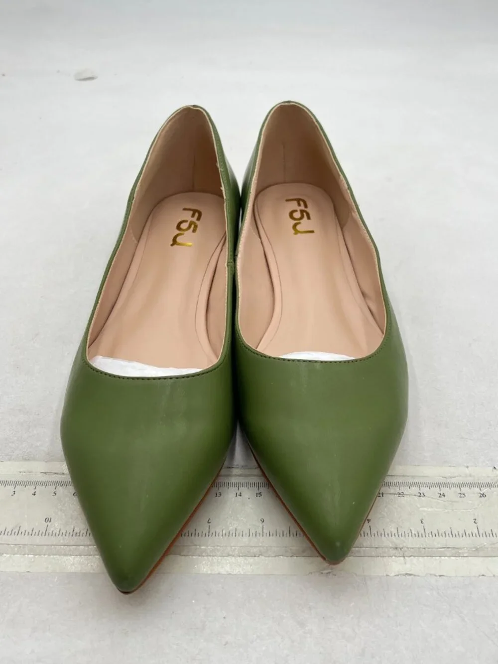 FSJ Green Flat Pumps Pointed Toe Slip On Party Dress Shoe for Comfort Outfits